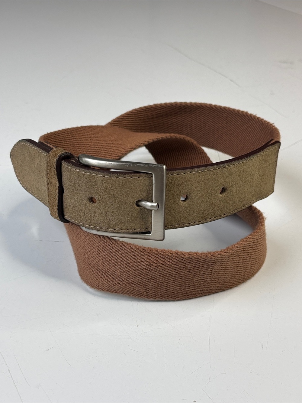 Leyva Men's Tan Suede & Canvas Belt with Metal Buckle